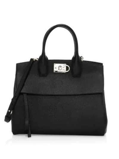 Ferragamo Medium Studio Leather Top Handle Bag In Black
