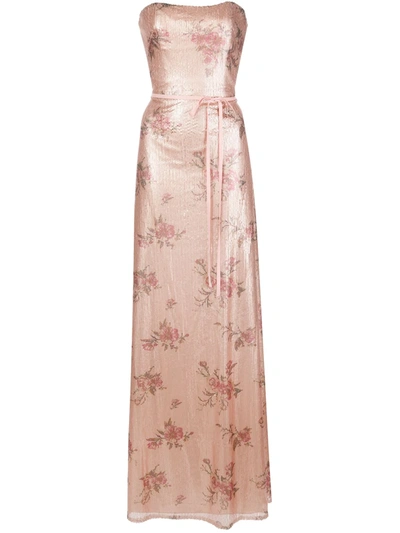 Marchesa Notte Bridesmaid Floral-printed Sequin Gown In Pink
