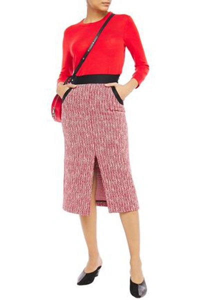 Maje Split-front Bouclé Midi Pencil Skirt In Red