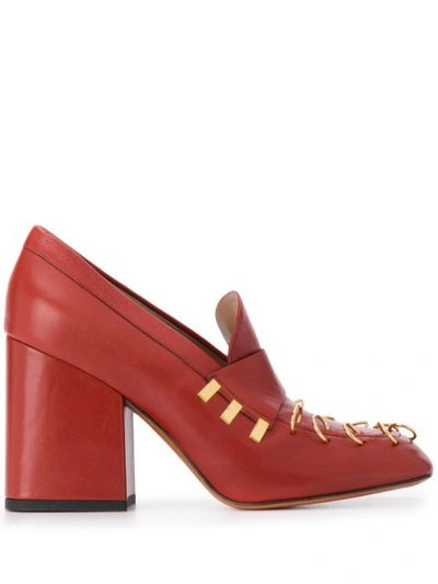 Marni Ring-embellished Leather Pumps In Red