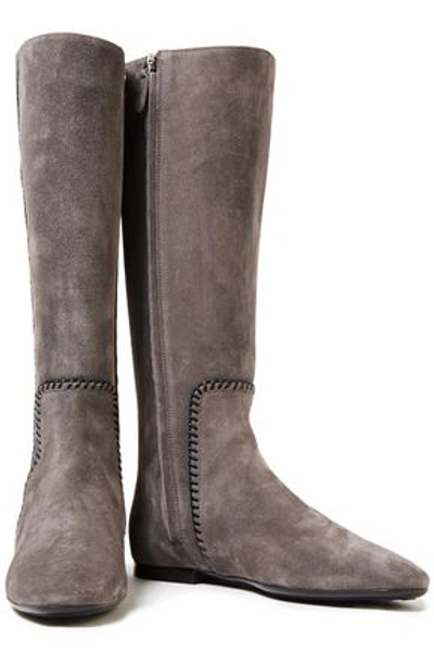 Tod's Leather-trimmed Suede Boots In Gray