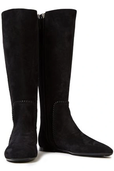Tod's Leather-trimmed Suede Boots In Black