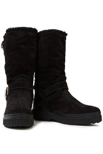 Tod's Buckle-detailed Shearling Boots In Black