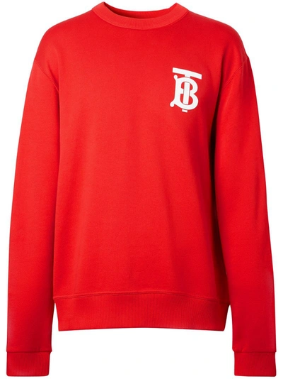 Burberry Tb Logo Print Cotton Jersey Sweatshirt In Bright Red