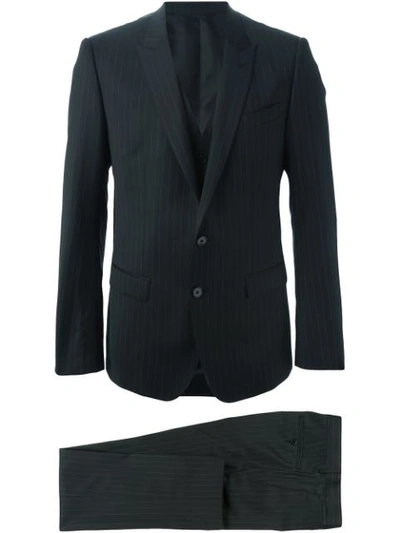 Dolce & Gabbana Pinstripe Three-piece Suit In Blue