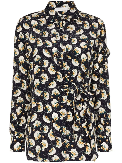 Chloé Navy Floral-print Silk Blouse In Blue