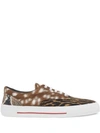 Burberry Men's Mixed Animal-print Skate Sneakers In Brown