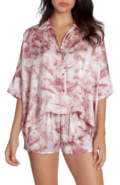 Midnight Bakery Tie-dye Washed Satin Short Pajama Set In Rose