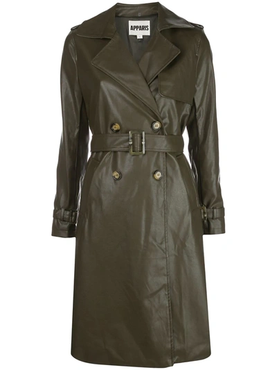 Apparis Lucia Faux Leather Trench Coat In Hunter Green