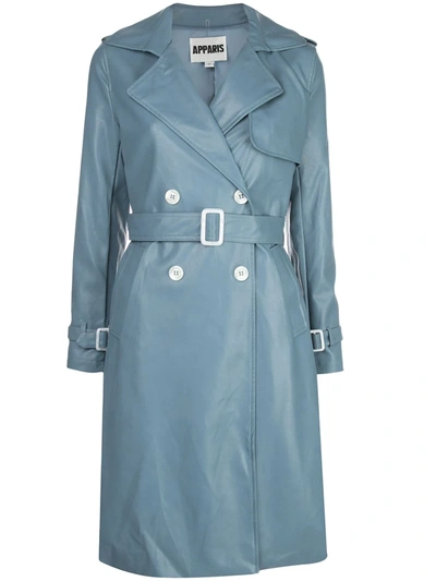 Apparis Lucia Faux Leather Trench Coat In Sky Blue