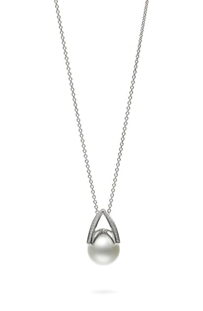 Mikimoto Cultured Pearl & Diamond Pendant Necklace In White Gold