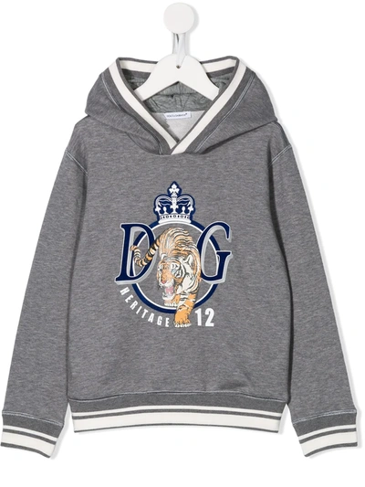 Dolce & Gabbana Kids' Logo Cotton-blend Hoodie In Grey