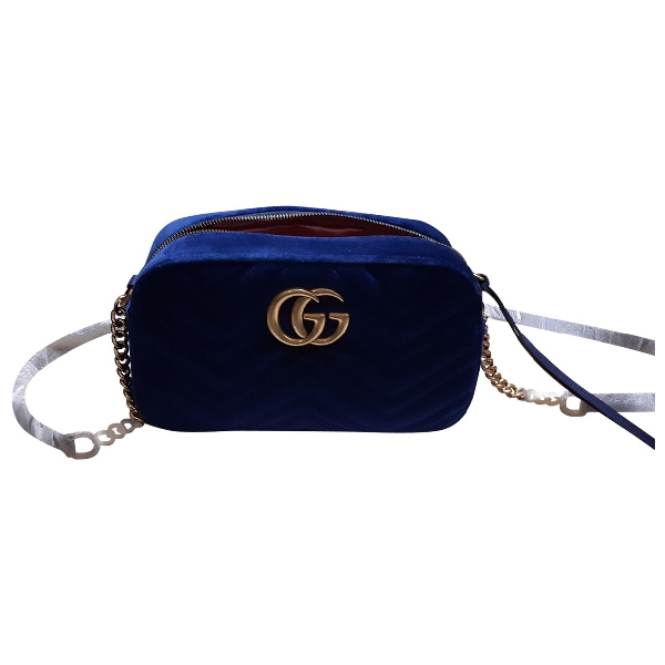 Pre-Owned Gucci Marmont Blue Suede Handbag | ModeSens