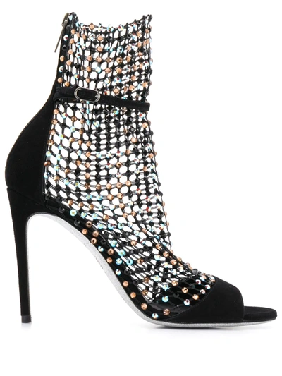 René Caovilla Galaxia Strass 105mm Sandals In Black & Light Smoked Topaz