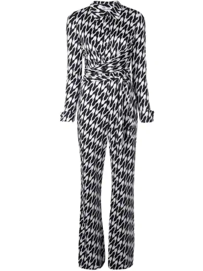 Diane Von Furstenberg Michele Wrap-effect Printed Silk-jersey Jumpsuit In Black