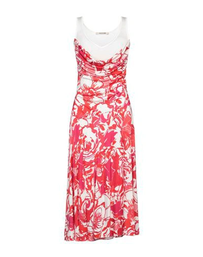 Roberto Cavalli Ribbed-paneled Printed Stretch-jersey Midi Dress In Red White