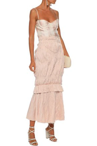 Brock Collection Odorous Pleated Crinkled Taffeta Midi Skirt In Blush