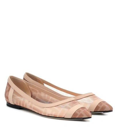 Fendi Colibrì Ff Motif Mesh Ballerina Shoes In Neutrals