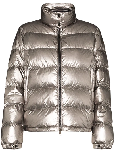 Moncler Quilted Metallic Down Jacket In Grey