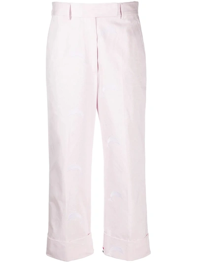 Thom Browne Dolphin Embroidery Cropped Trousers In Pink