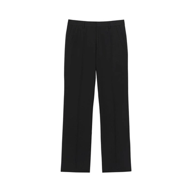 Burberry Classic Fit Silk Trim Wool Tailored Trousers In Black