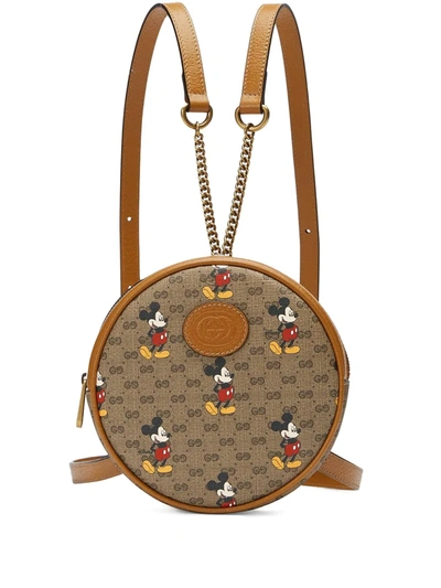 Gucci X Disney Gg Supreme Round Backpack In Beige