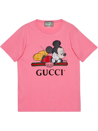 Gucci X Disney Mickey Print Oversized T-shirt In Pink