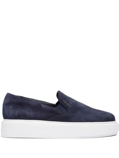 Prada Platform Slip-on Sneakers In Blue