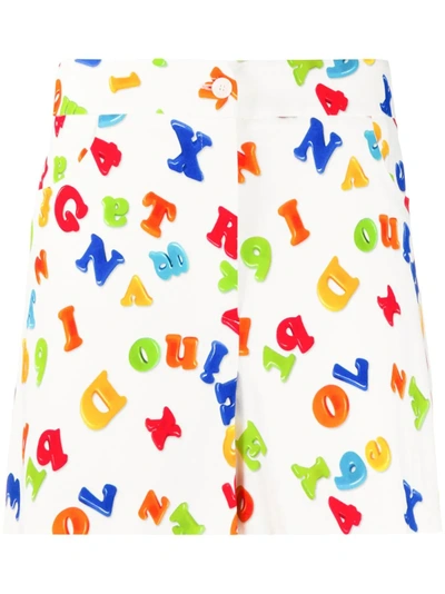 Moschino Magnet Print Stretch Viscose Shorts In White