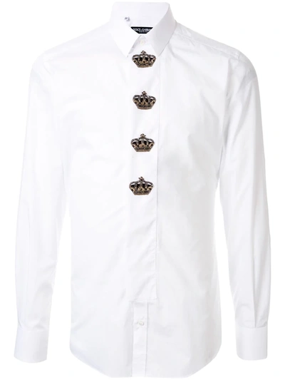 Dolce & Gabbana Crown Patches Slim-fit Shirt In White