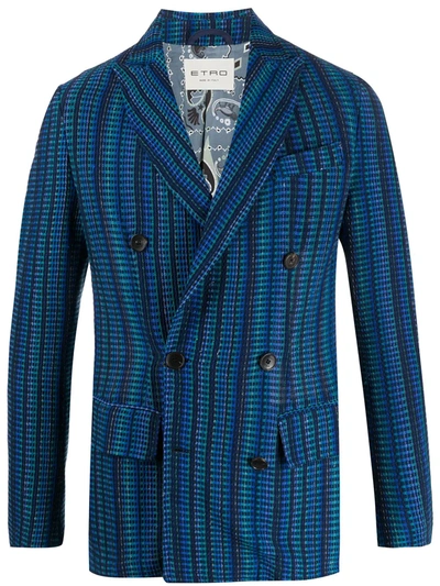 Etro Double Breasted Check Print Blazer In Blue