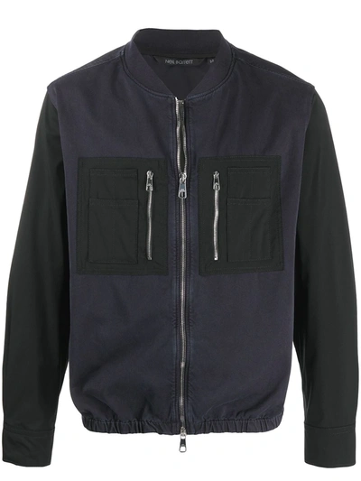 Neil Barrett Long Contrast Sleeve Bomber Jacket In Blue