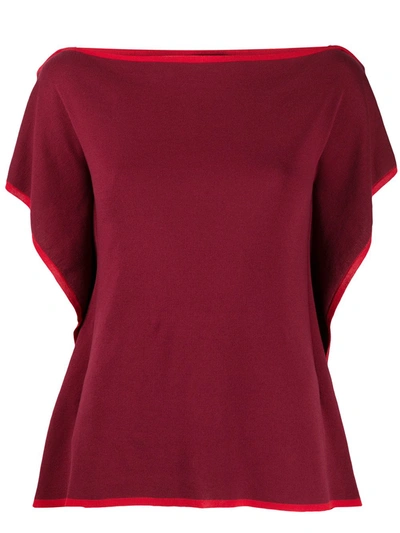Maison Flaneur Square Neck Contrast Trim Knitted Top In Red