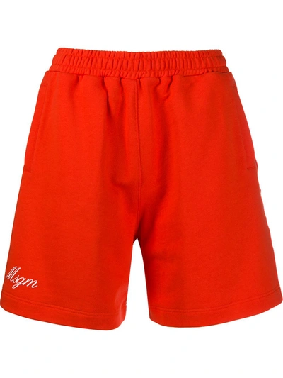 Msgm Logo-print Straight Leg Track Shorts In Orange