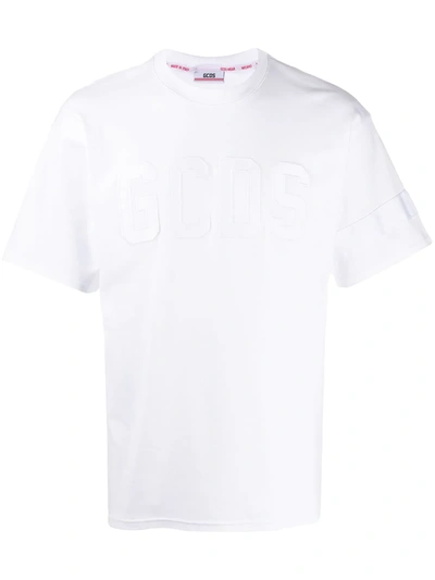 Gcds Logo Stitched Crew Neck T-shirt In White