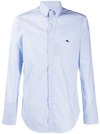 Etro Slim Shirt Botton Down W/logo In Blue