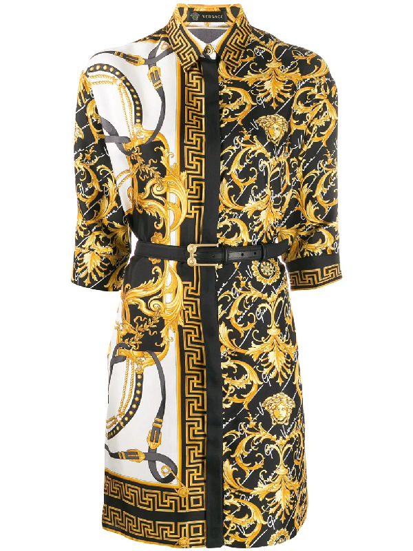 Versace Barocco Signature Print Silk Shirt Dress In A7001 Multi | ModeSens