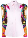 Versace Baroque Sleeves Striped Shirt In Pink
