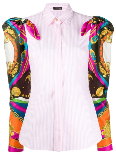 Versace Baroque Sleeves Striped Shirt In Pink