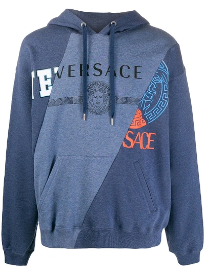 Versace Split Logo Graphic Hoodie In Indigo