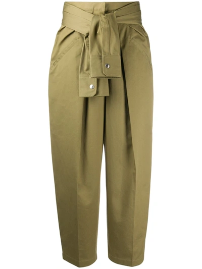 Alexander Wang Tie-front Cotton-twill Tapered Pants In Green