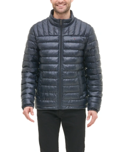 Tommy Hilfiger Men's Quilted Faux Leather Puffer Jacket In Navy