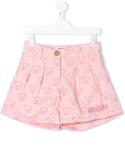 Moschino Kids' Embroidered Teddy Bear Shorts In Pink