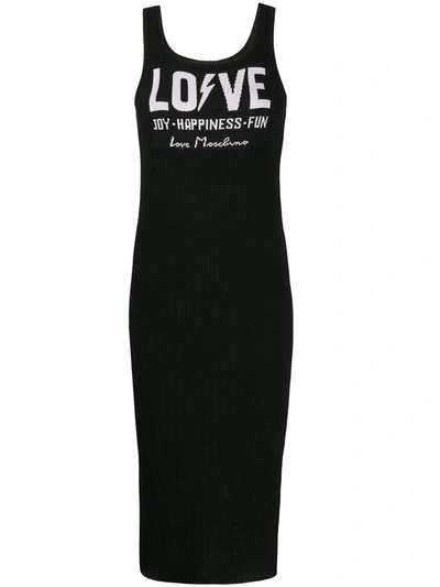 Love Moschino Ribbed Jacquard-knit Midi Dress In Black