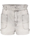 Isabel Marant Paperbag Waist Denim Shorts In Grey