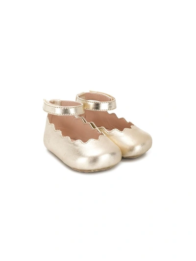 Chloé Babies' Scallop-hem Ballerinas In Gold