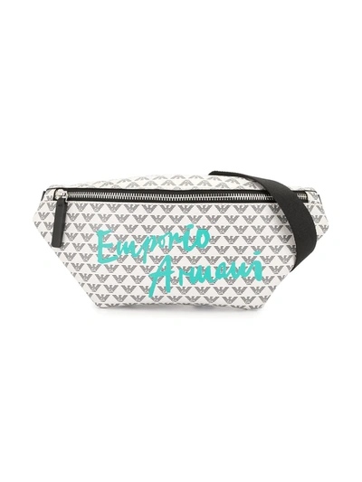 Emporio Armani Kids' All Over Logo Belt Bag In White