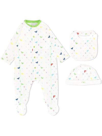 Emporio Armani Babies' Logo-print Pajama Set In White ,green