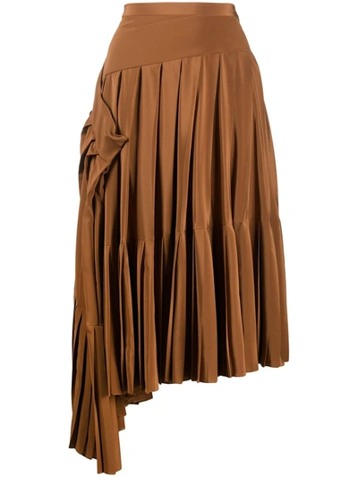 Rochas Asymmetric Pleated Skirt In Brown