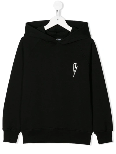 Neil Barrett Kids' Lightening Bolt Print Hoodie In Black